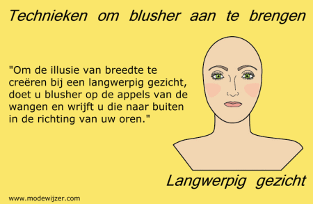 Blusher aanbrengen op een langwerpig gezicht